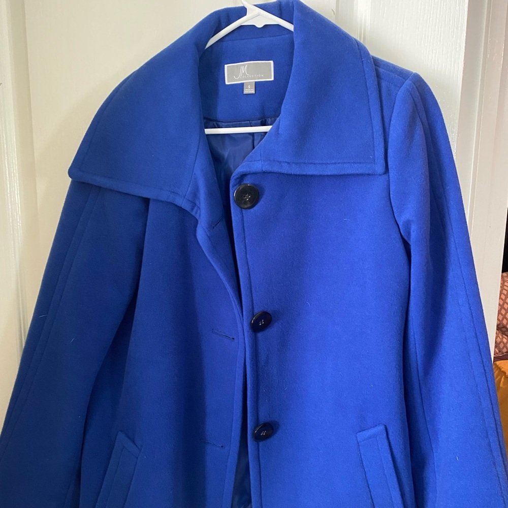 Jm Collection Blue Wing-Collar Button-Front Jacket S